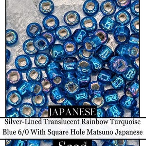 5836SB Silver-Lined Translucent Rainbow Turquoise Blue 6/0 With Square Hole (15g pkg)