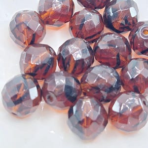 Jewelry Making, Faceted Fire Beads, Striped Topaz Beads, Czech Glass Rounds, Polished Amber Gems for Crafting, 14mm 10 Pieces