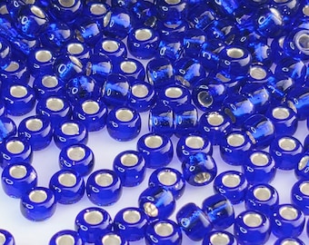 Rocaille azul cobalto transparente con forro plateado / 8/0 / Miyuki - Paquete de 15 g