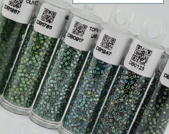 Juego de cuentas de semillas, color verde oliva translúcido mate / 6 acabados / Surtido de suministros para joyería DIY