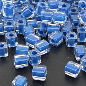 Miyuki Square/Cubes Crystal/Royal Blue Inside Color Lined Sparkle Size 4mm 15g Pkg