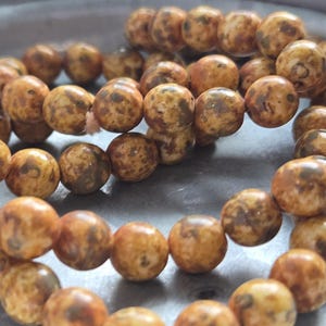 8mm Round Caramel Picasso Czech Glass Beads - Handmade Jewelry Supplies & Crafting Material (50pcs)