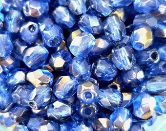 Navy Blue Czech Glass Beads - 100 pcs 4mm with Bronze Fire Polish Finish for Jewelry Making and Crafting Projects