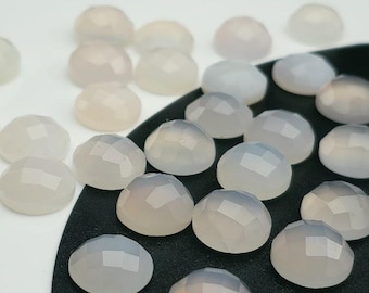Pink Peach Chalcedony Faceted Cabochon Lot ~18 Stones, 12mm, Loose Blush Cabochons Wire Wrapping Bezel Setting, Destash Supply