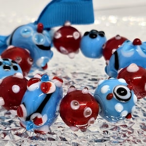 Handmade Lampwork Glass Focal Beads: Aqua Red Jewelry Making Set