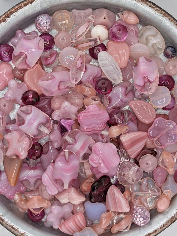Pink Mix Czech Pressed Glass Beads: Jewelry Making Supply (30g Pkg
