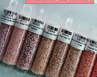 Juego de cuentas de semillas, especialmente en tonos rosas / Paquete de 8 cuentas de cristal malva / Suministros seleccionados para joyería DIY