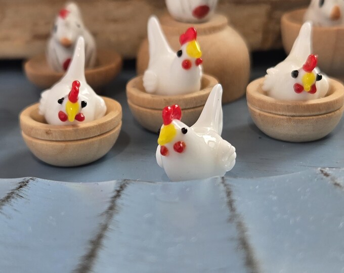 Ceramic Beads Pair of 2 Handmade Chicken Focal Beads for Jewelry Making, Craft Supplies & Unique Designs