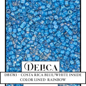 Perline Capri Blue Miyuki Delica: AB Lined White, misura 11/0 (7,5 g)