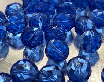 14FC273 Presciosa Fire Polished Dark Sapphire Glass Beads For Jewelry Making 14mm (10 PCS)