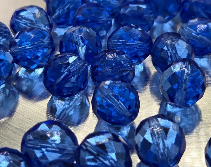 14FC273 Presciosa Fire Polished Dark Sapphire Glass Beads For Jewelry Making 14mm (10 PCS)