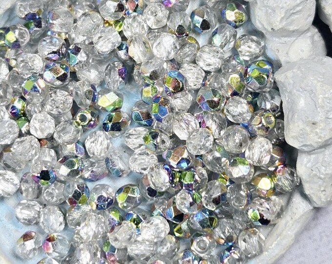Crystal Vitrail coated 4mm Preciosa Czech Fire Polished - 100 pcs Perfect for Jewelry Making and Crafting Projects