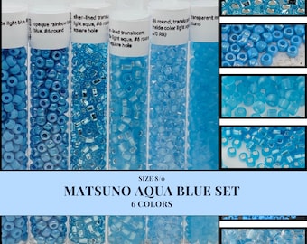 Matsuno Size 6/0 Seed Beads | AQUA Mix, 6 Colors, Jewelry Making Supplies