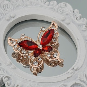 Butterfly Pendant, Ruby Red Gemstone | Gold Tone Finish | 40x30mm