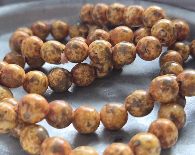 8mm Round Caramel Picasso Czech Glass Beads - Handmade Jewelry Supplies & Crafting Material (50pcs)