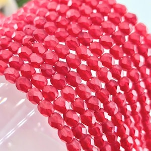Matte Red Faceted Czech Fire Polished Beads - 100 pcs 4mm Beads, Perfect for Jewelry Making and Crafting Projects