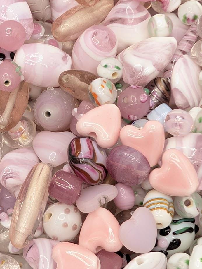 Bulk Handcrafted Lampwork Glass Beads for Jewelry Making: Vibrant Pink Artisan Creations in Bulk