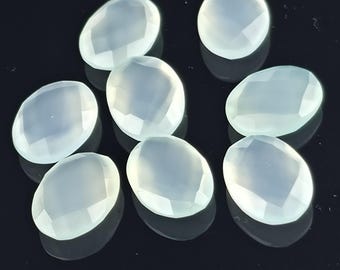 Aqua Chalcedony Gemstone Wire Wrapping Bezel Setting Gem Jewelry Making Supply Loose Double Sided Checkerboard Facet Cut Stone Oval 16x12mm