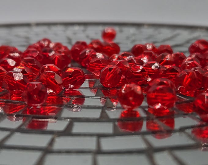 Rare 7mm Round Glass Presciosa Fire Polished Faceted Beads - Discontinued Vintage Beads (50 pieces) and Jewelry Making Supplies