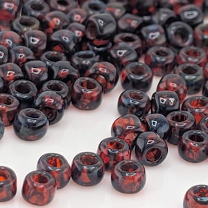 Toho Japanese Seed Beads, Size 6/0 Hybrid | Transparent Siam Ruby Picasso | 2.5" Tube