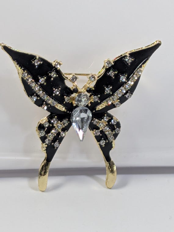 Black and Gold Butterfly Brooch - Elegant Enamel Pin for  display picture 1