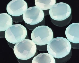Piedra preciosa de calcedonia aguamarina para engaste de alambre, engaste de bisel, suministro para la fabricación de joyas, piedra suelta de doble cara con corte facetado en tablero de ajedrez ovalada de 12 x 6 mm