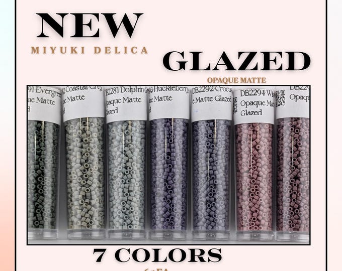 Miyuki Delica Seed Bead Set - 7 New Matte Glazed Delica Colors for Jewelry Making, Beadwork, Craft Projects (6 Grams Each)