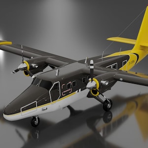 Könnte beinhalten: Ein schwarz-gelbes Flugzeug mit einem weißen Streifen und der Nummer 129 an der Seite. Das Flugzeug hat einen gelben Schwanz und einen Propeller vorne.