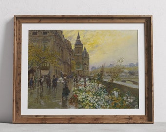 Vintage French Flower Art Print, Printable Floral Market Scene, Rustic Wall Decor, Digital Download, Romantic Home Decor, French Decor
