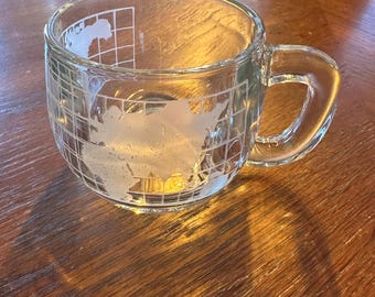 Vintage 1970s Nescafé Coffee Mug with Etched Globe