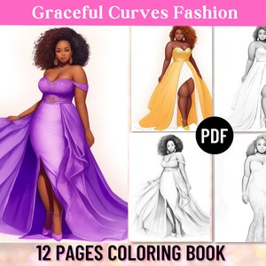 12 African American Fashion Coloring Pages Curvy Gowns | Adult Coloring Book | Body Positive Gift | Printable PDF | Instant Download