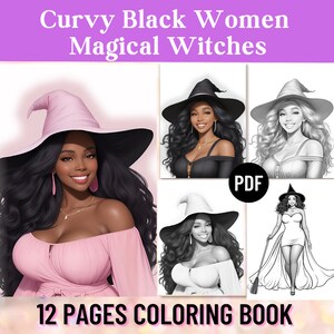 12 Curvy Black Women Halloween Witches Coloring Pages,Adult Coloring Book,Halloween Gift, Black Girl Witches, Printable PDF,Digital Download