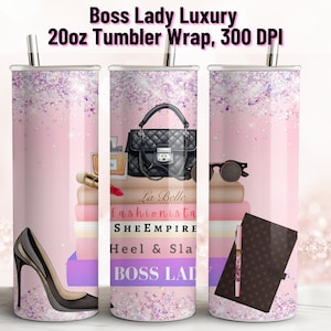 Digital Boss Lady Glam Tumbler Wrap 20oz, Boss Lady, High Heels, Handbag,Designer Bling Tumbler Sublimation,Luxury Tumbler Wrap,PNG Download