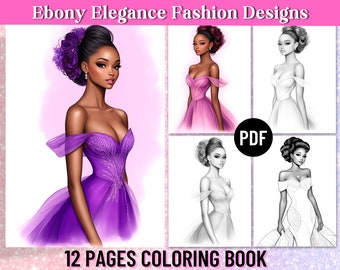 12 Elegant Fashion Black Women Coloring Pages,Coloring Book for Adults,African American,Black Girls Magic,Printable PDF,Instant Download