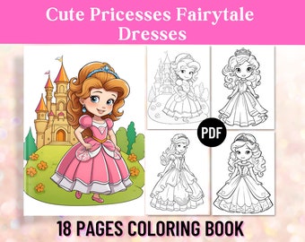 Cute Princess Coloring Book, 18 Little Princess Coloring Sheets, Princess Printables, Princess Coloring Pages For Kids, Instant Download