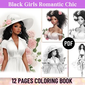 12 Black Women Romantic Fashion Coloring Pages, Coloring Book for Adults, Fashion Coloring, Black Girls Magic,Printable PDF,Instant Download
