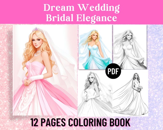 Wedding Bridal Dresses Coloring Book for Adults, Adult Coloring
