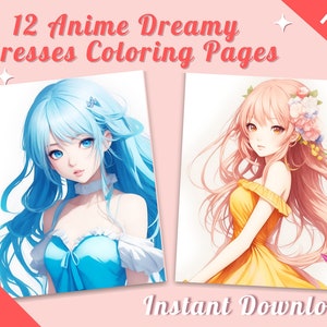 12 pagine da colorare Anime Kawaii, Abiti carini, Libro da colorare per adulti, Colorazione Manga Anime, Ragazze Anime, PDF stampabile digitale, Download istantaneo