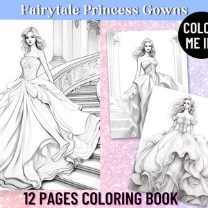 Princess Gowns Fashion Coloring Book | 12 Beautiful Pages | Adult Coloring Book | Fashion | Digital Printable PDF | Instant Download
