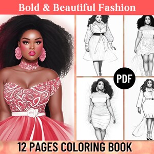 12 African American Curvy Fashion Coloring Pages | Adult Coloring Book | Plus Size | Body Positive Gift | Printable PDF | Instant Download