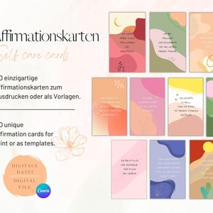 Affirmationskarten | Digitale Affirmationskarten | Selbstliebekarten | Canva Affirmationskarten Vorlage | Karten zum Download | Positiv