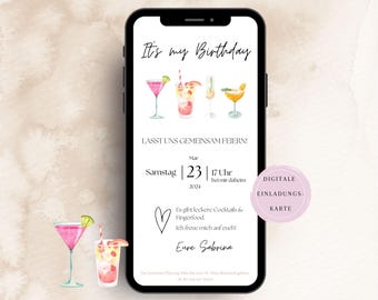 Geburtstag Einladung - digitale Geburtstagseinladung | Sommerparty Einladung | Einladungskarte Geburtstag | zum Versenden per WhatsApp