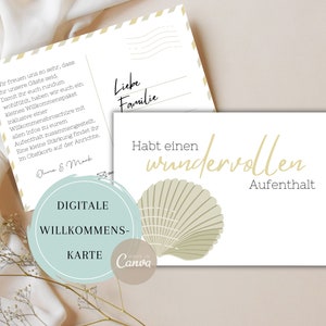 Willkommenskarte airbnb, Grußkarte Gäste beige, Willkommenskarte zum Drucken, Vermietung Ferienwohnung, Dankeskarte Urlaubsgäste, Grußkarte