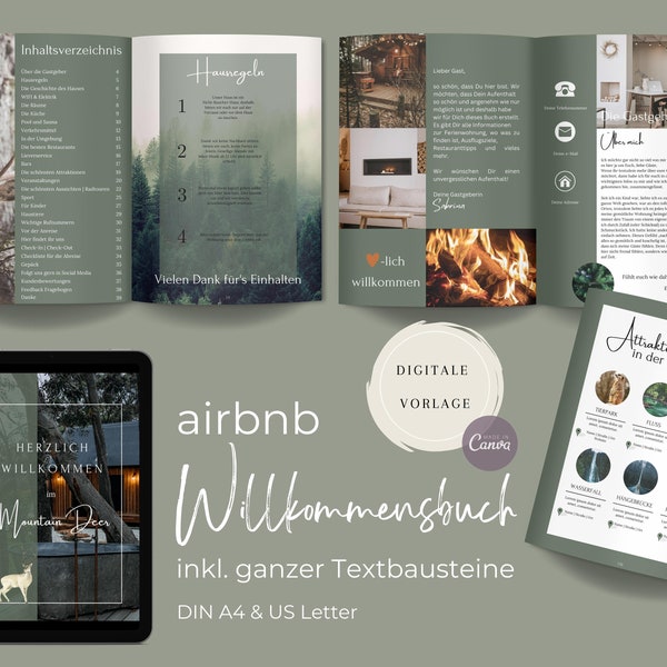 Airbnb Willkommensbuch Vorlage | Chalet Stil | Canva Vorlage | Gästebuch | Ferienwohnung/Ferienhaus | Urlaub | Blockhütte Berge | 40 Seiten