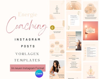 Entrenamiento de diseño de feeds de Instagram | 50 plantillas de energía para Instagram | Entrenador de vida espiritual | Plantillas de entrenamiento | Plantilla de feed de Canva en alemán