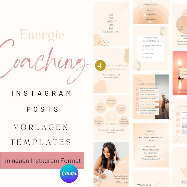 Instagram Feed Design Coaching | 50 Energie Instagram Templates | Spiritual Life Coach | Coaching Vorlagen | Canva Feed Vorlage deutsch