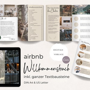 Airbnb Willkommensbuch beige | Chalet Stil  | Canva Vorlage | Gästemappe personalisierbar | 40 Seiten Gästeinfos für Ferienwohnung/-haus