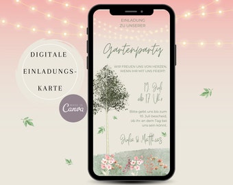 Gartenparty Einladung digital | Outdoor Party | Vorlage selbst bearbeiten | Einladung per Whatsapp versenden | Personalisierte Einladung