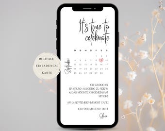 digitale Geburtseinladung mit Kalender | 25 30 Geburtstag | Canvavorlage selbst bearbeiten | Einladung per Whatsapp versenden | ästhetisch