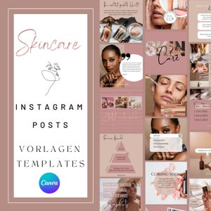 Skincare Instagram Vorlagen | braun rosa Instagram Posts | 50 Canva Vorlagen | Digitaler Download | Aesthetic Feed | Hautpflege Coaching